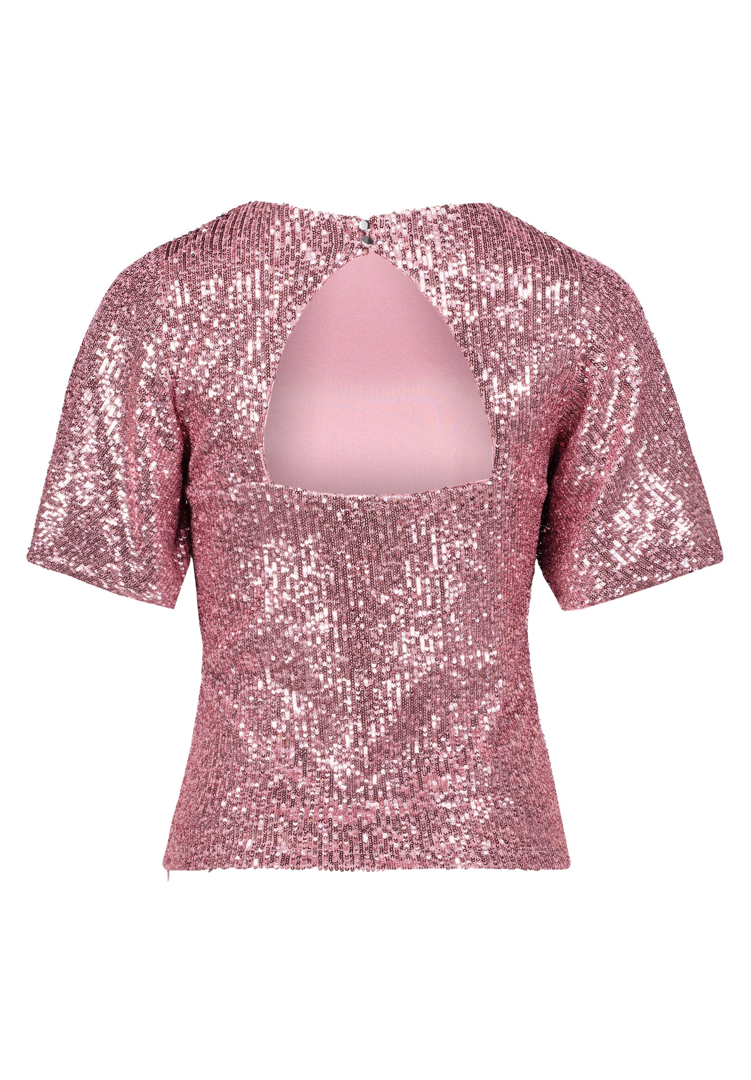 Oudroze t-shirt in pailletten met korte mouwen en ronde hals Vera Mont