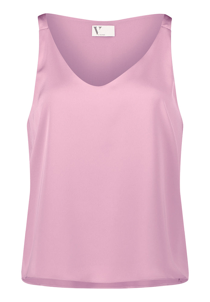 Oudroze glanzende top met V-hals Vera Mont