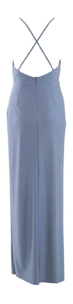 Robe longue bleue de cocktail fendue sur le devant, Vera Mont