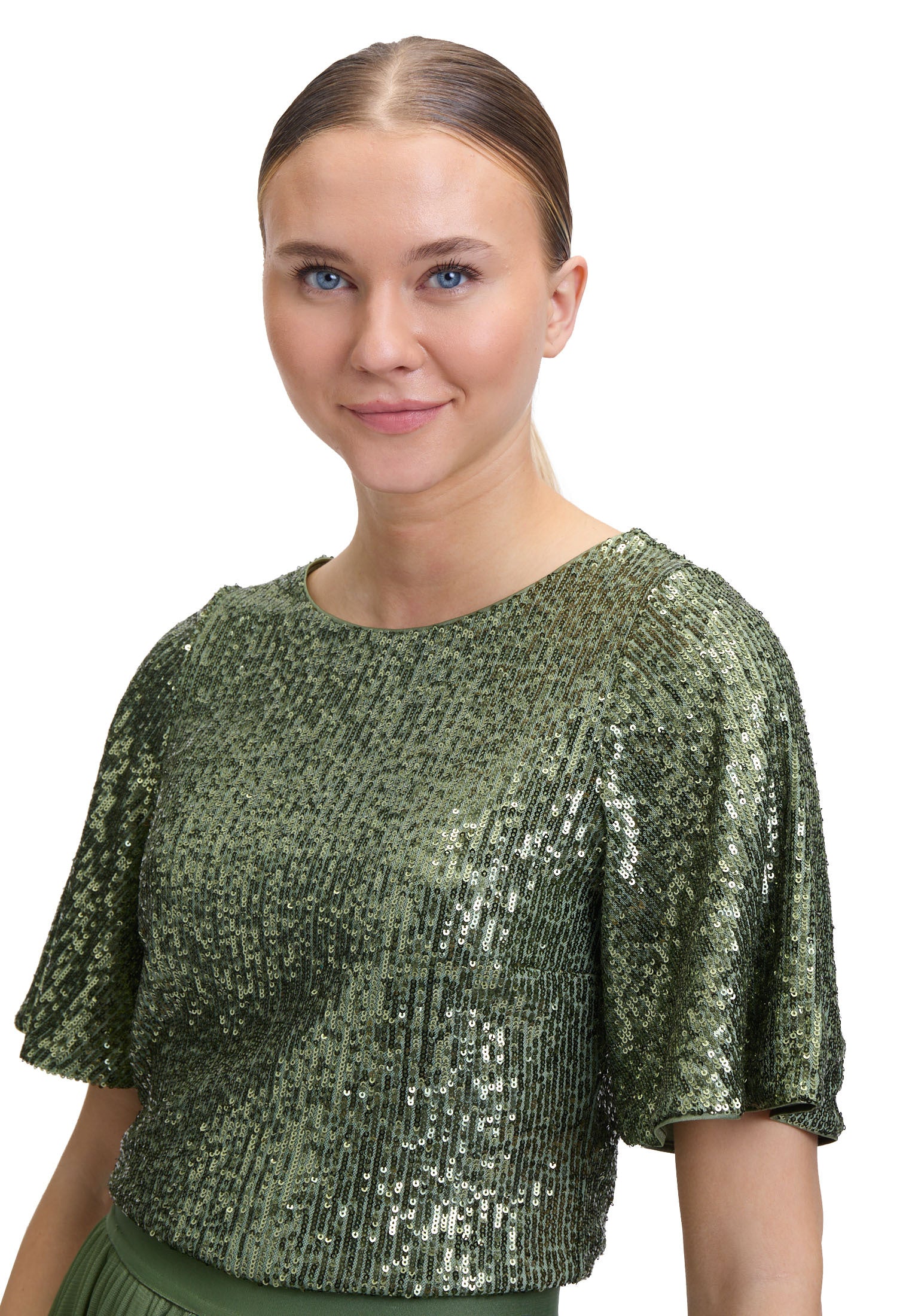 Groene t-shirt in pailletten met korte mouwen en ronde hals Vera Mont