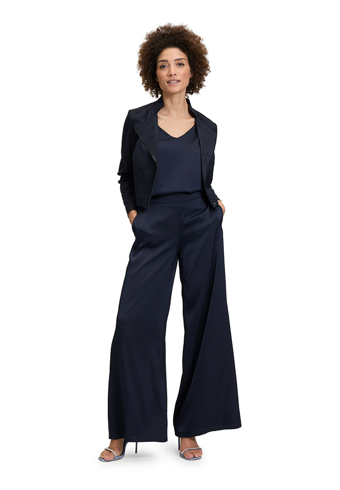 Pantalon ample bleu foncé brillant Vera Mont