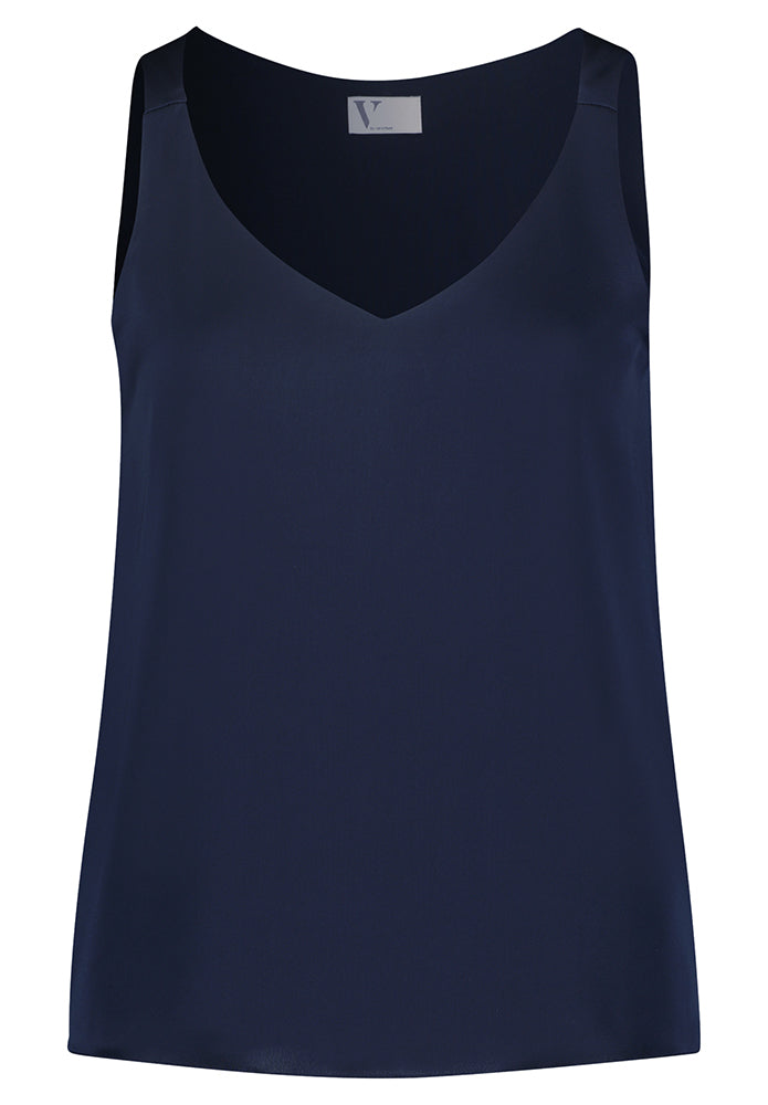 Haut bleu foncé brillant à col en V Vera Mont