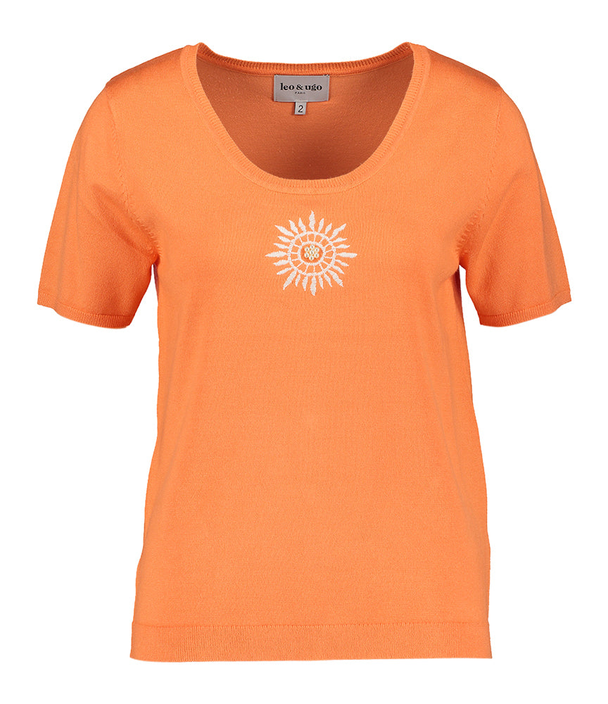 Ensemble orange à deux pièces avec imprimé blanc et perles Aet Leo &amp; Ugo