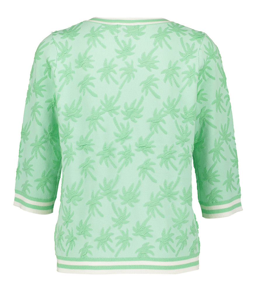 Muntgroene pull met driekwart mouwen in print met V-hals Ae Leo & Ugo