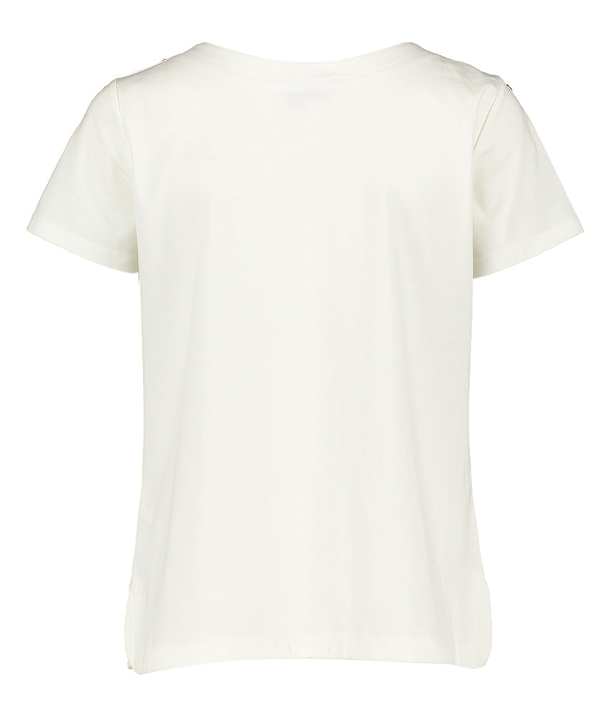 T-shirt écru à col rond avec imprimé doré Tej Leo &amp; Ugo