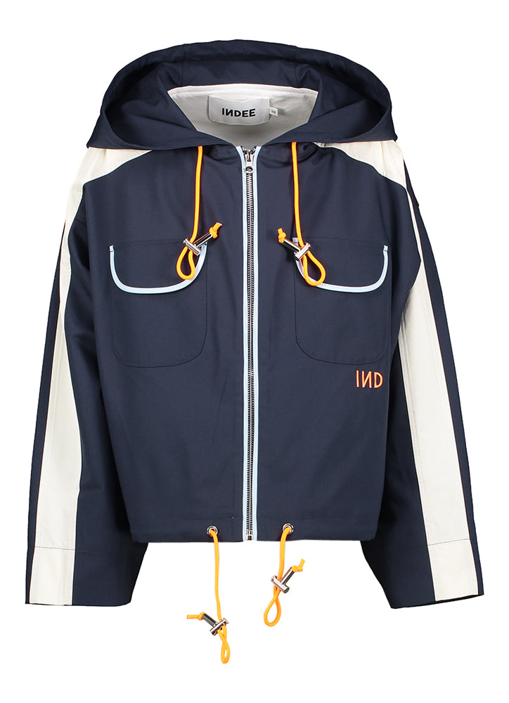 Manteau court bleu foncé oversize avec détails fluorescents Sunny Indee