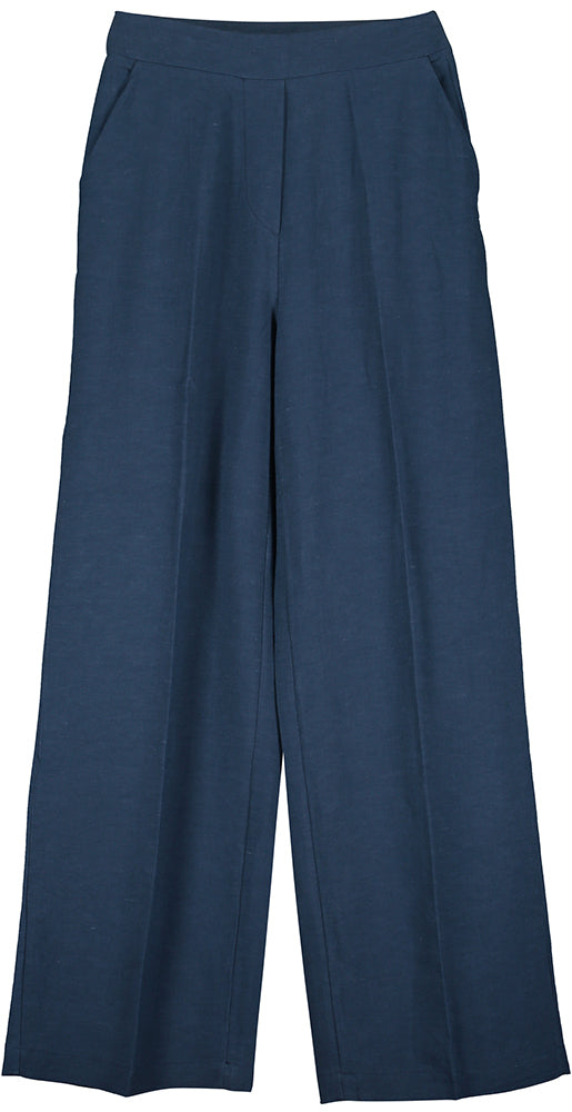 Donkerblauwe soepelvallende broek met rits Siscilia Indee