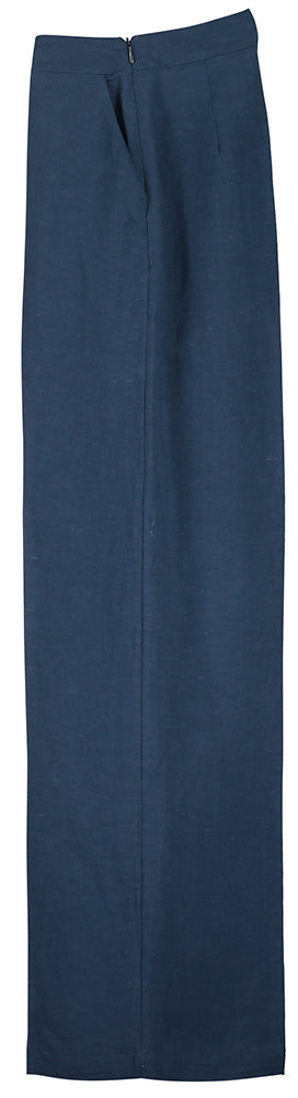 Donkerblauwe soepelvallende broek met rits Siscilia Indee
