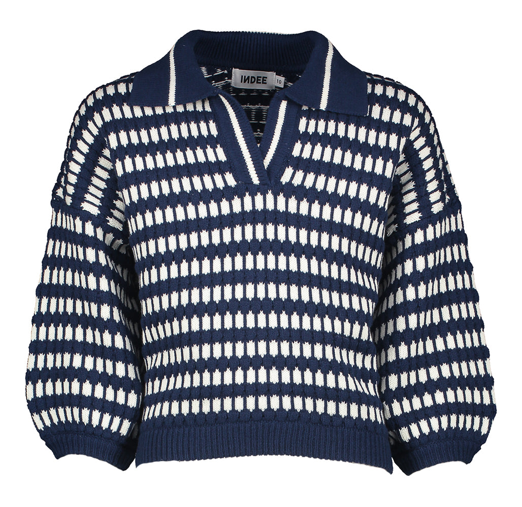 Pull rayé bleu et blanc à col Sablon Indee