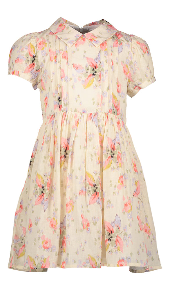 Creme kleureige jurk met roze bloemenprint Wanda Jolie Morley