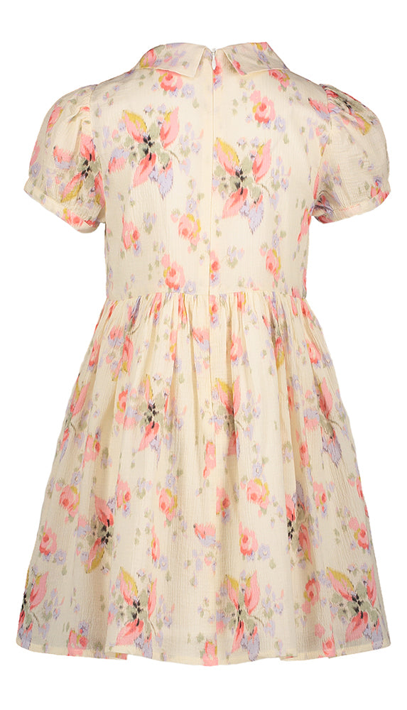 Creme kleureige jurk met roze bloemenprint Wanda Jolie Morley