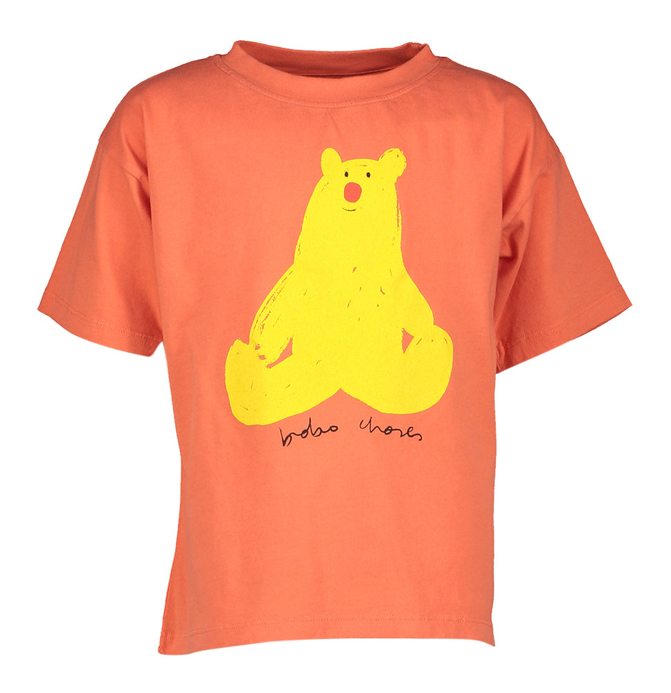 Rode katoeoen t-shirt met gele beer Bobo Choses