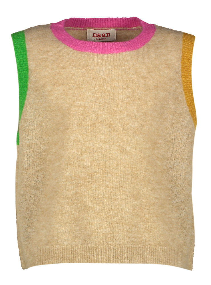 Pull en laine beige à bordures colorées Petra Maan