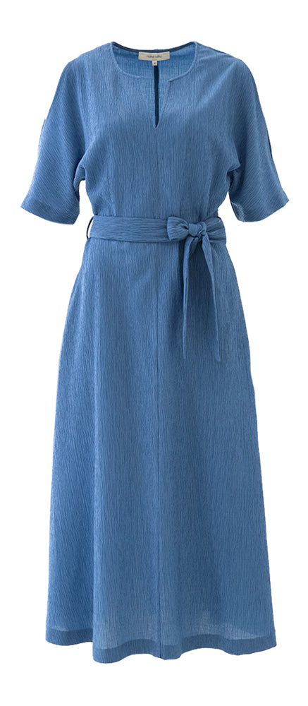 Robe longue bleue structurée à épaules dénudées Marie Mero