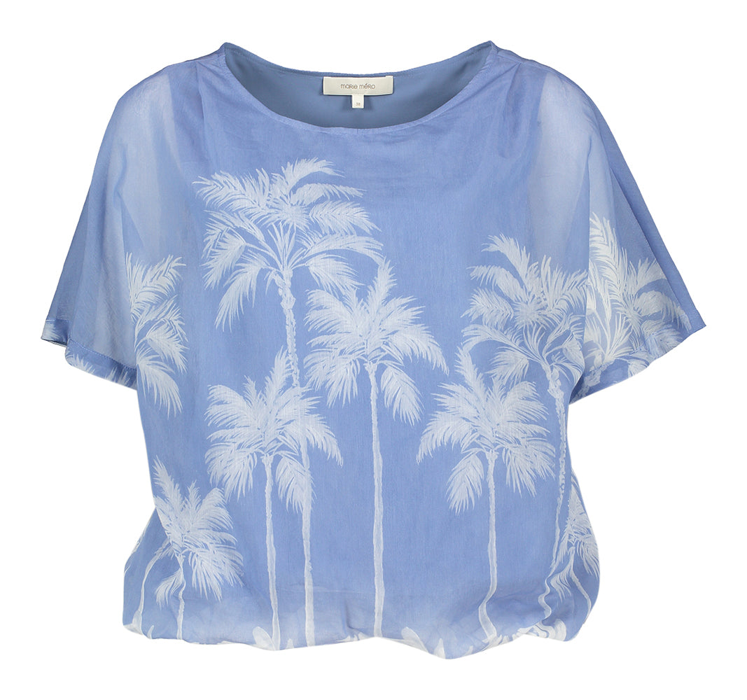 Chemisier bleu à imprimé palmiers et élastique en bas Marie Mero
