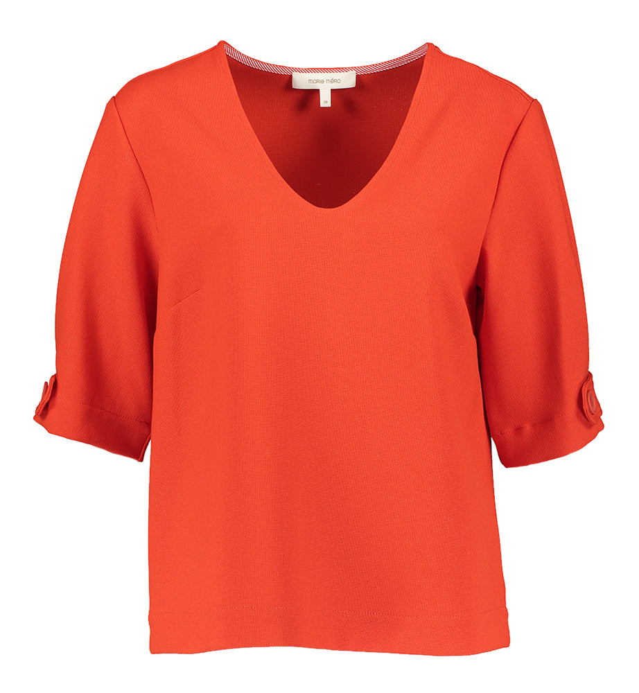 Chemisier rouge à col en V et manches 3/4 Marie Méro