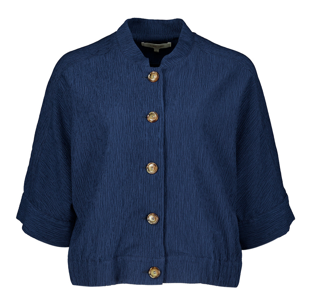 Gilet fin bleu foncé à boutons marron Marie Maro