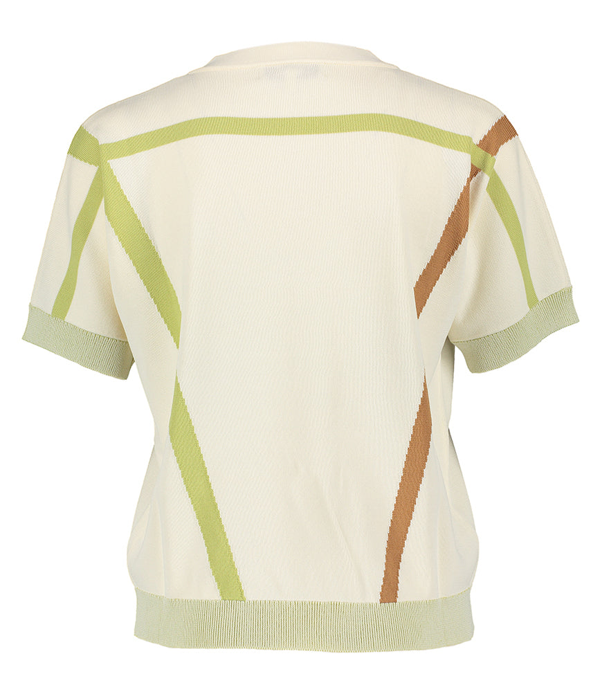 Pull rayé crème et olive à col en V Marie Méro