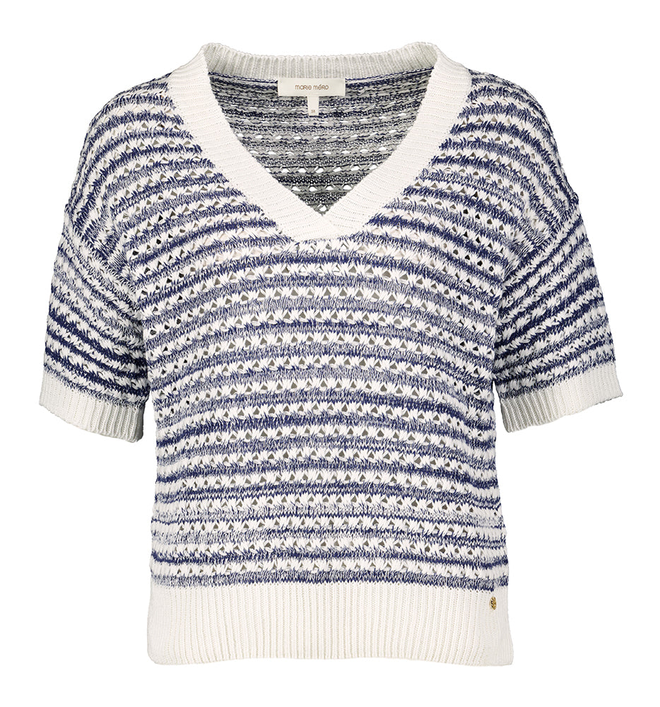 Pull en maille bleu et blanc à manches courtes Marie Mero