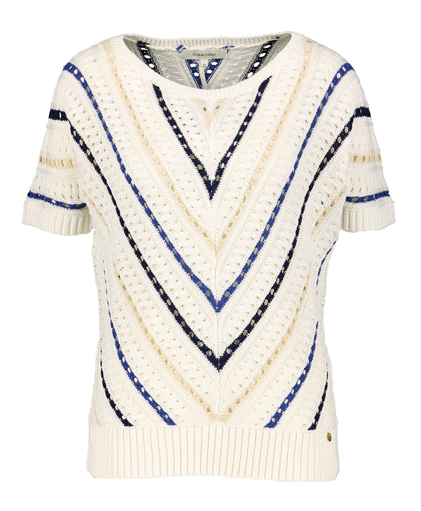 Pull couleur crème à rayures bleu cobalt et bleu foncé Marie Mero