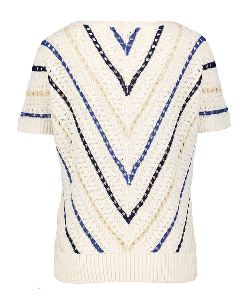 Pull couleur crème à rayures bleu cobalt et bleu foncé Marie Mero