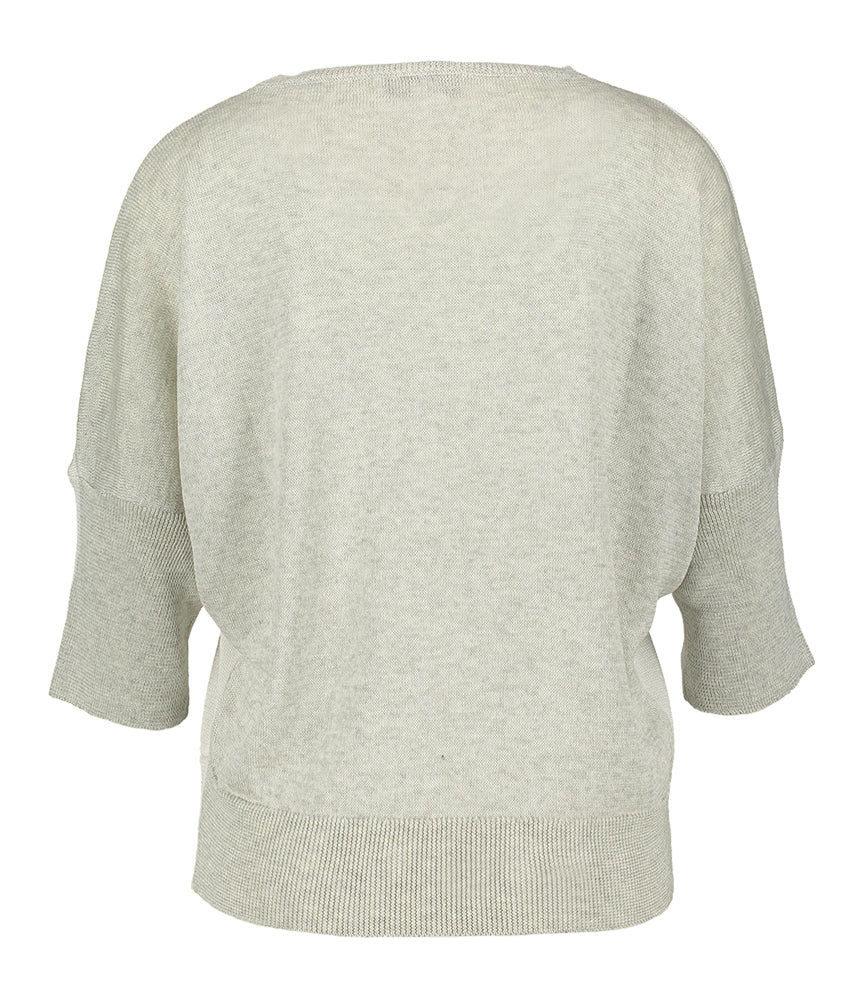 Pull blanc et gris à col rond et manches trois-quarts Marie Méro
