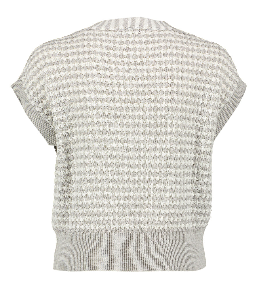 Gilet à manches courtes gris et blanc Marie Méro