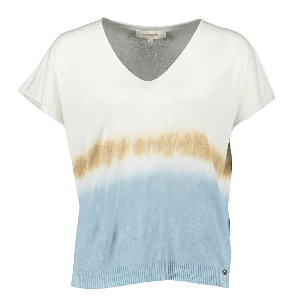 Pull White+sky à col V et manches courtes Marie Mero