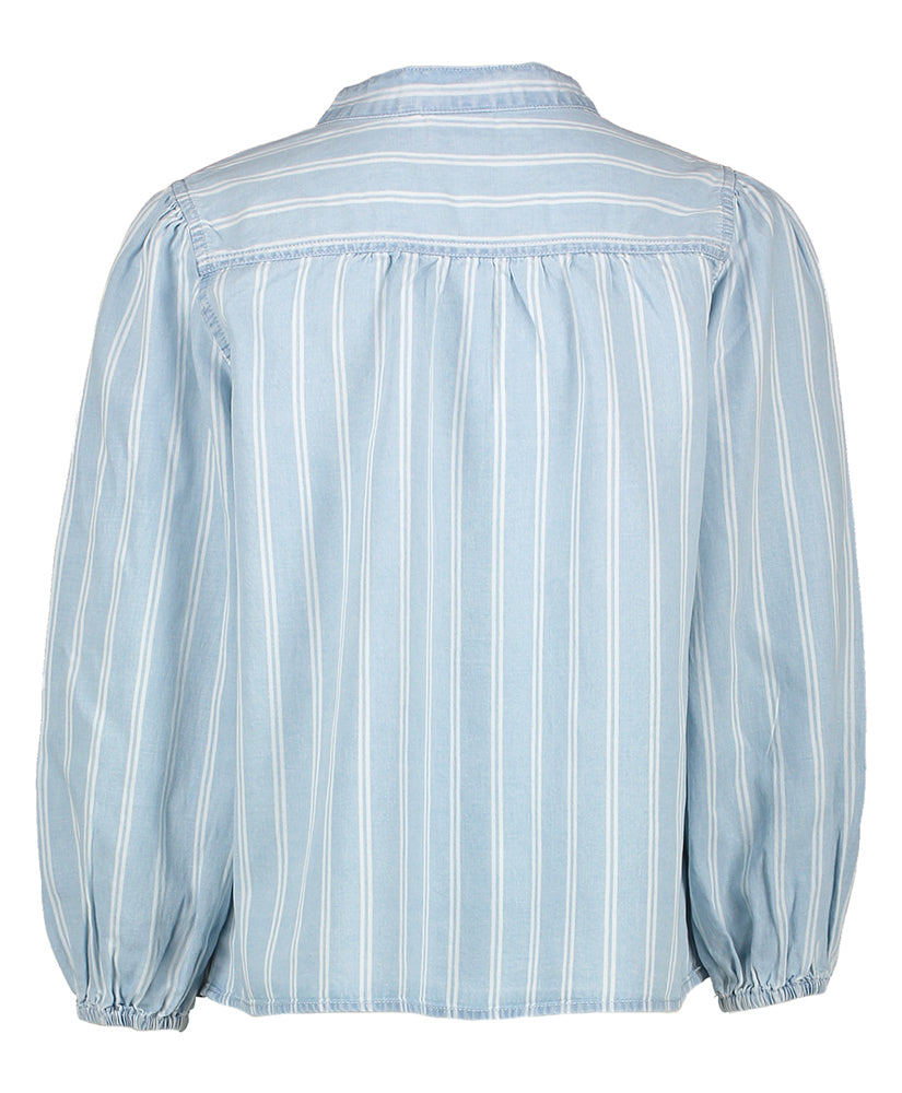 Chemisier bleu denim à rayures blanches AO76