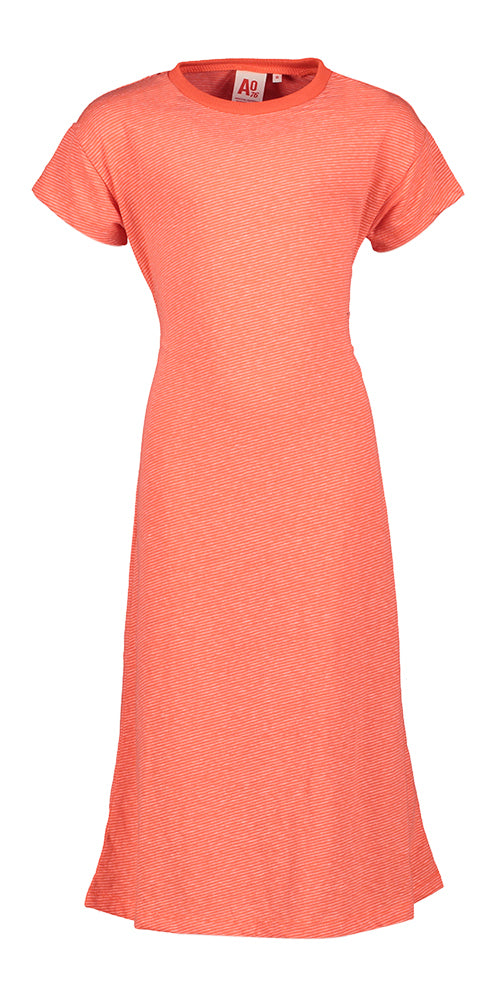 Koraal kleurige gestreepte jruk met open rug AO76