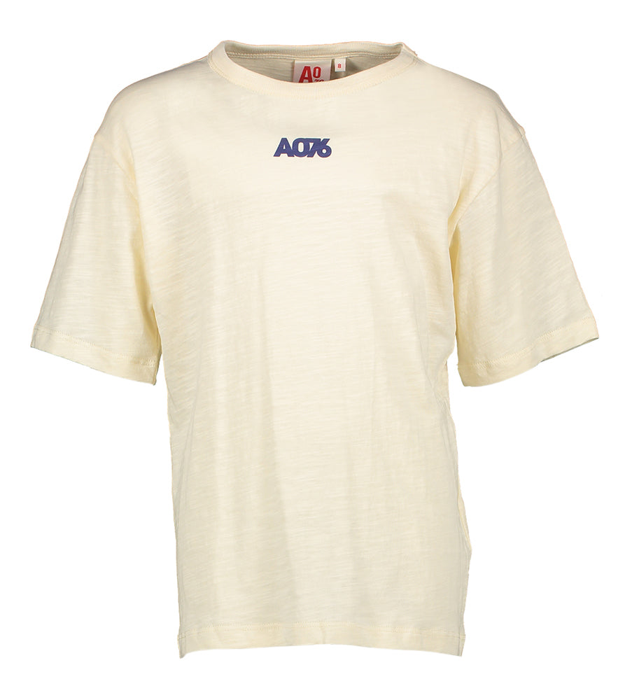 T-shirt en coton écru avec imprimé coloré au dos AO76