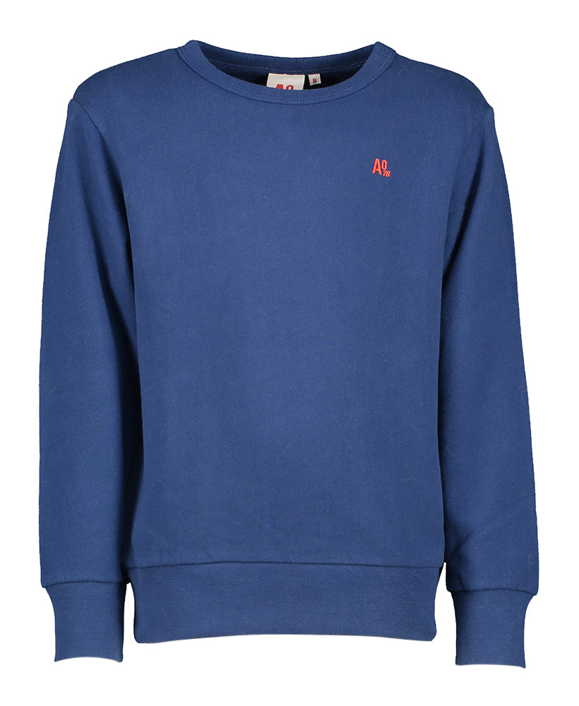 Pull bleu foncé avec logo de marque rouge AO75