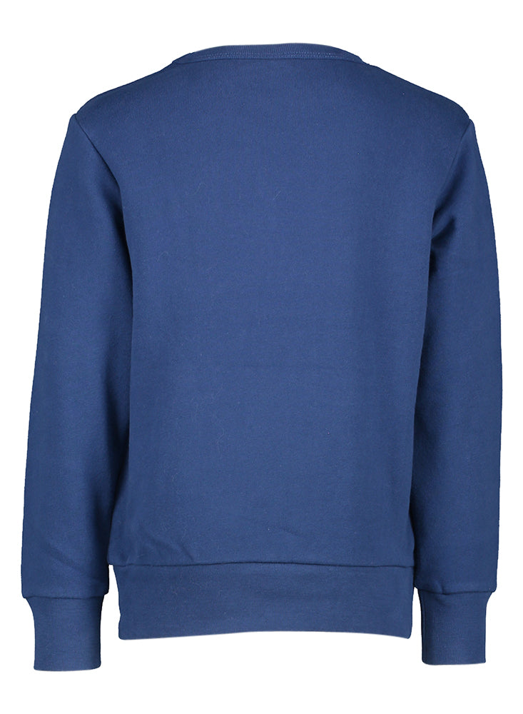 Pull bleu foncé avec logo de marque rouge AO75