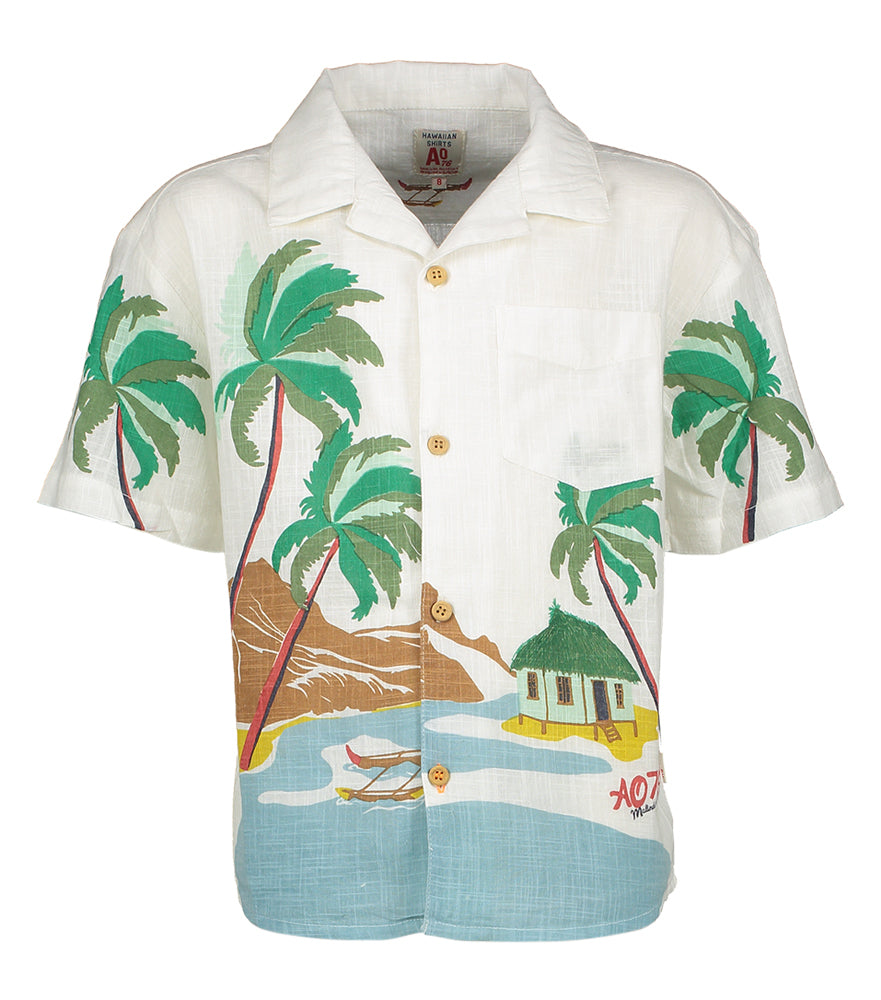 Chemise en lin écru à imprimé palmiers AO76