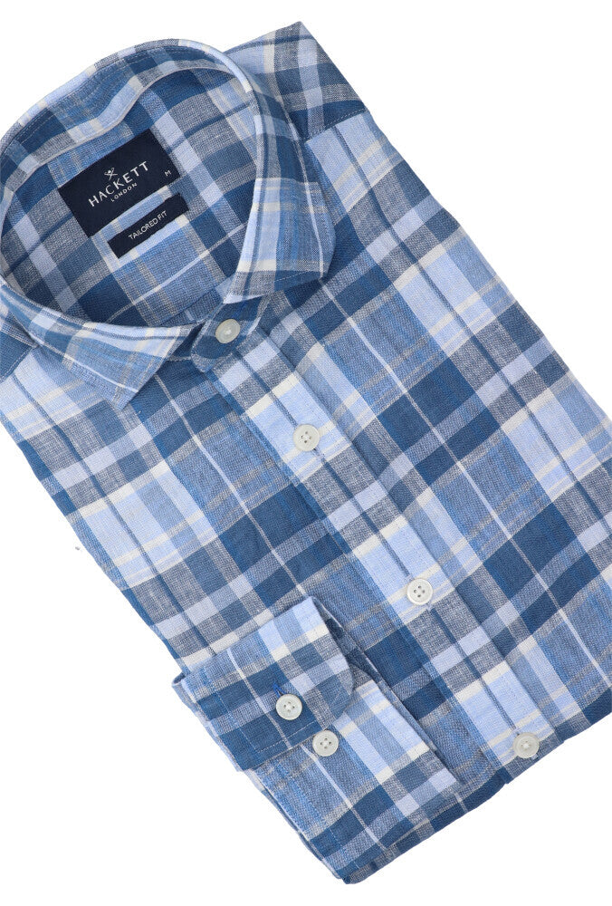 Chemise en lin bleu clair (coupe classique) à manches longues Hackett