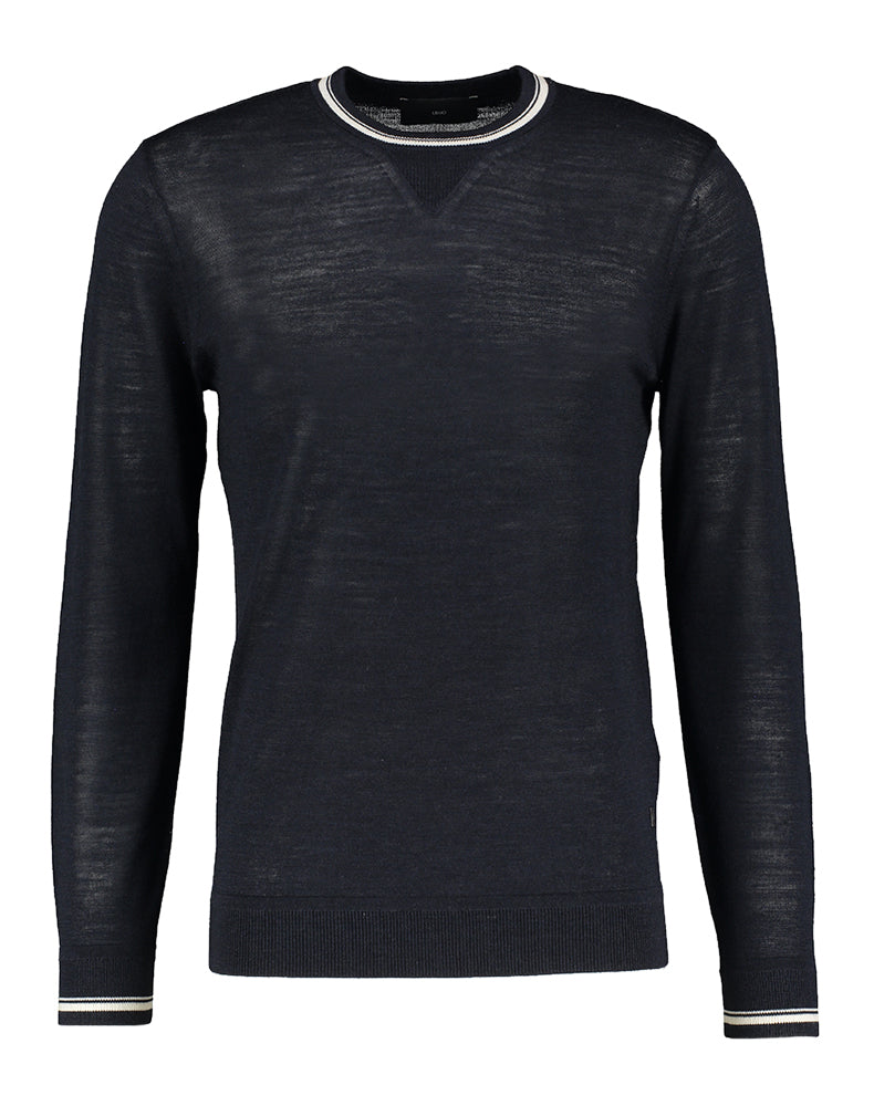 Pull fin en laine bleue à bordure blanche Liu Jo