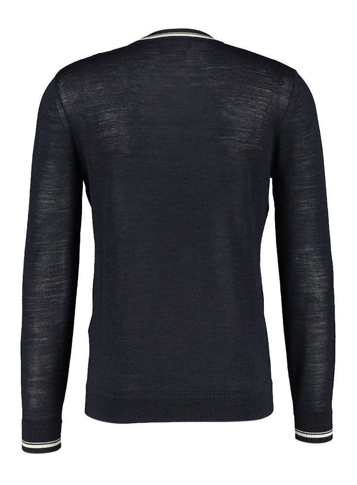 Pull fin en laine bleue à bordure blanche Liu Jo