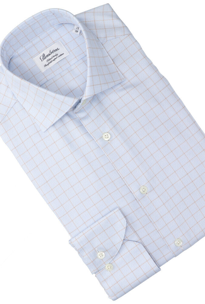 Chemise en coton bleu clair (coupe confort) à carreaux et manches longues Stenströms