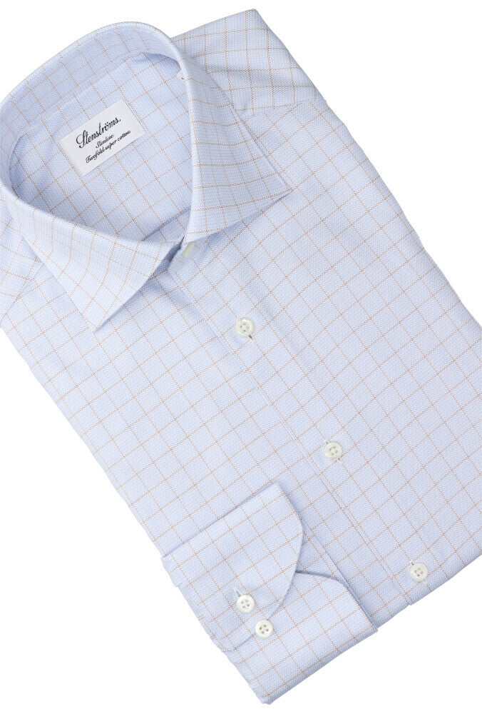 Chemise en coton bleu clair (coupe ajustée) à carreaux et manches longues Stenströms