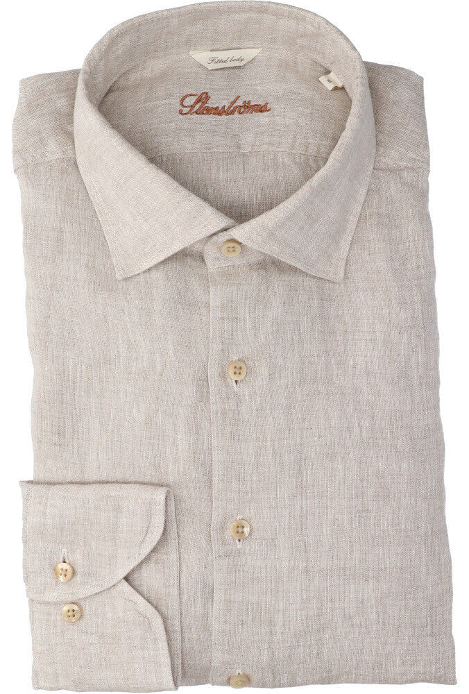 Beige linnen hemd ( regular fit) met lange mouwen Stenströms