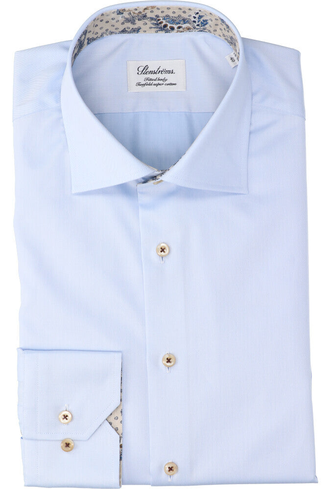 Chemise en coton bleu clair (coupe classique) à manches longues Stenströms