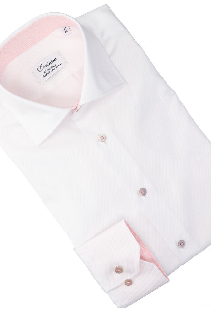 Chemise en coton blanc (coupe classique) à manches longues et boutons marron clair Stenströms