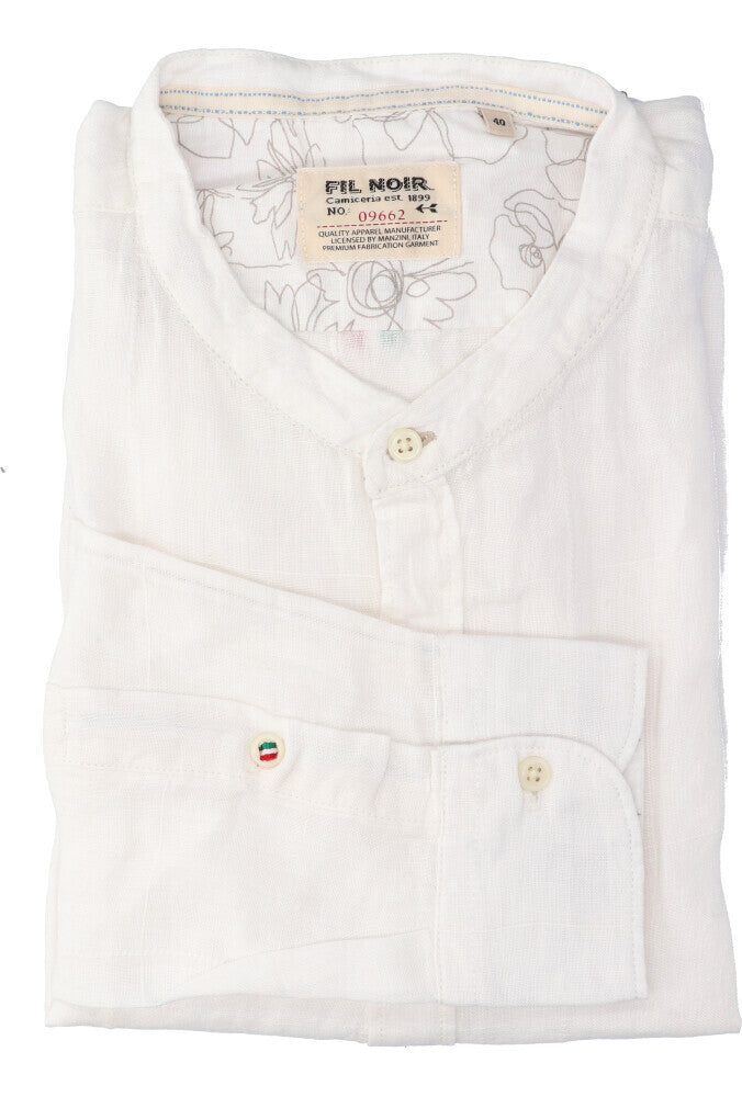 Chemise en lin blanc (coupe ajustée) à manches longues Fil Noir