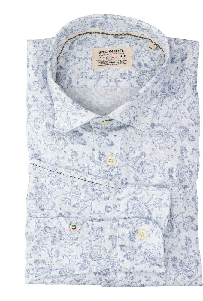 Chemise en coton blanc (coupe ajustée) à fleurs et manches longues Fil Noir