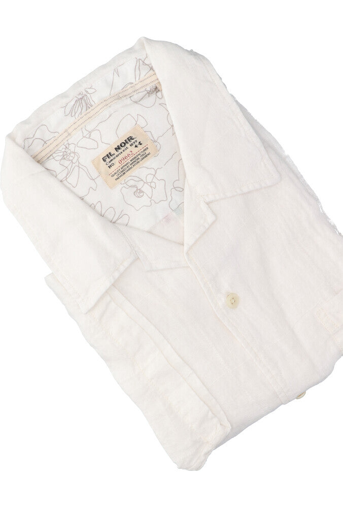 Chemise en lin blanc (coupe ajustée) à manches courtes Fil Noir