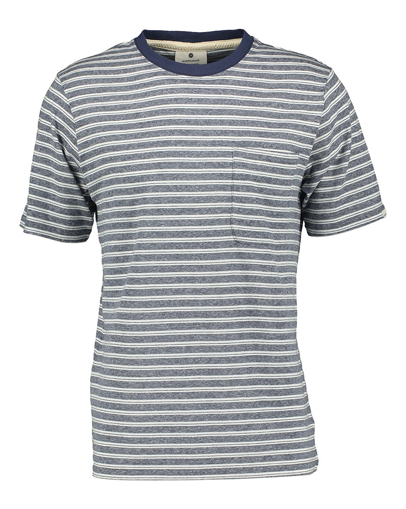Blauw en wit gestreepte katoenen t-shirt met ronde hals en korte mouwen Anerkjendt