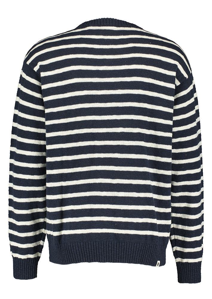 Pull Anerkjendt en coton rayé bleu foncé et blanc à col rond