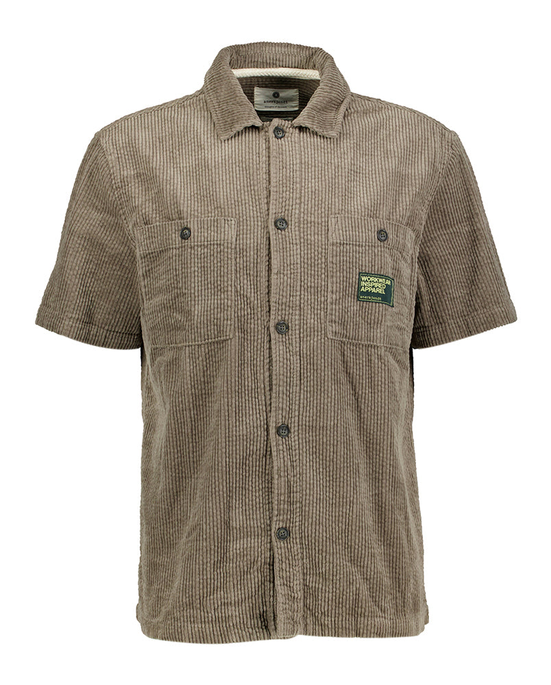 Chemise Anerkjendt en velours côtelé vert-brun à manches courtes