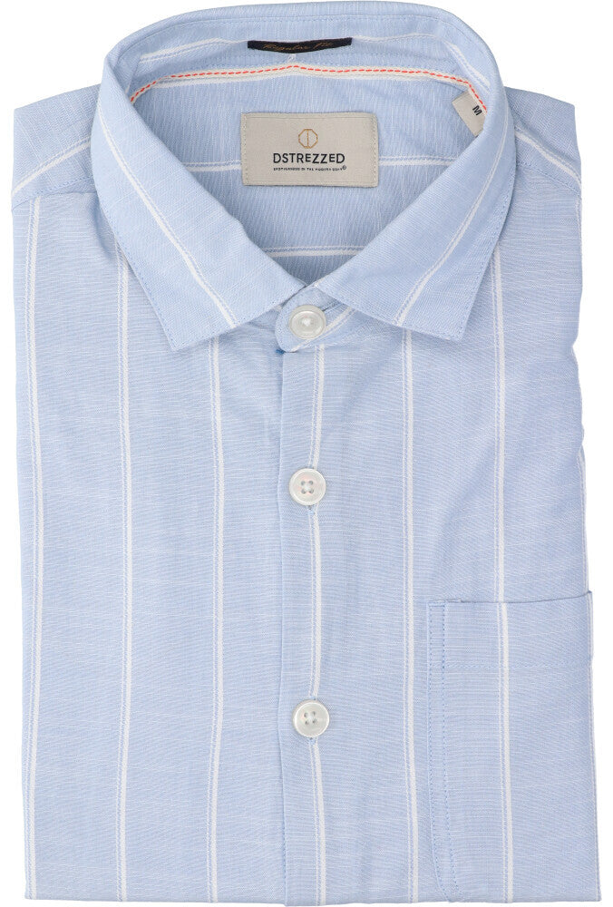 Chemise en lin bleu clair (coupe classique) à rayures et manches longues Dstrezzed