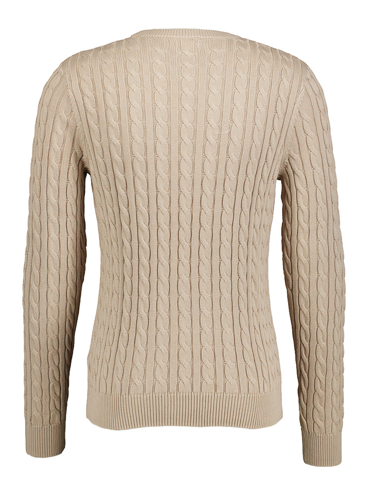 Pull Sun 68 beige à col rond en maille torsadée